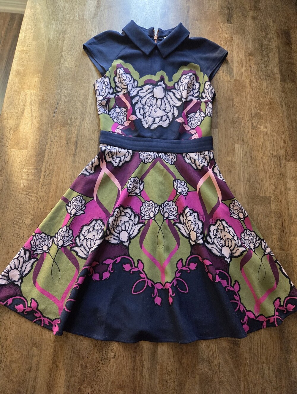 Ted Baker London Striking Daywin Tapestry Fit-and-Flare Dress Peter Pan Collar